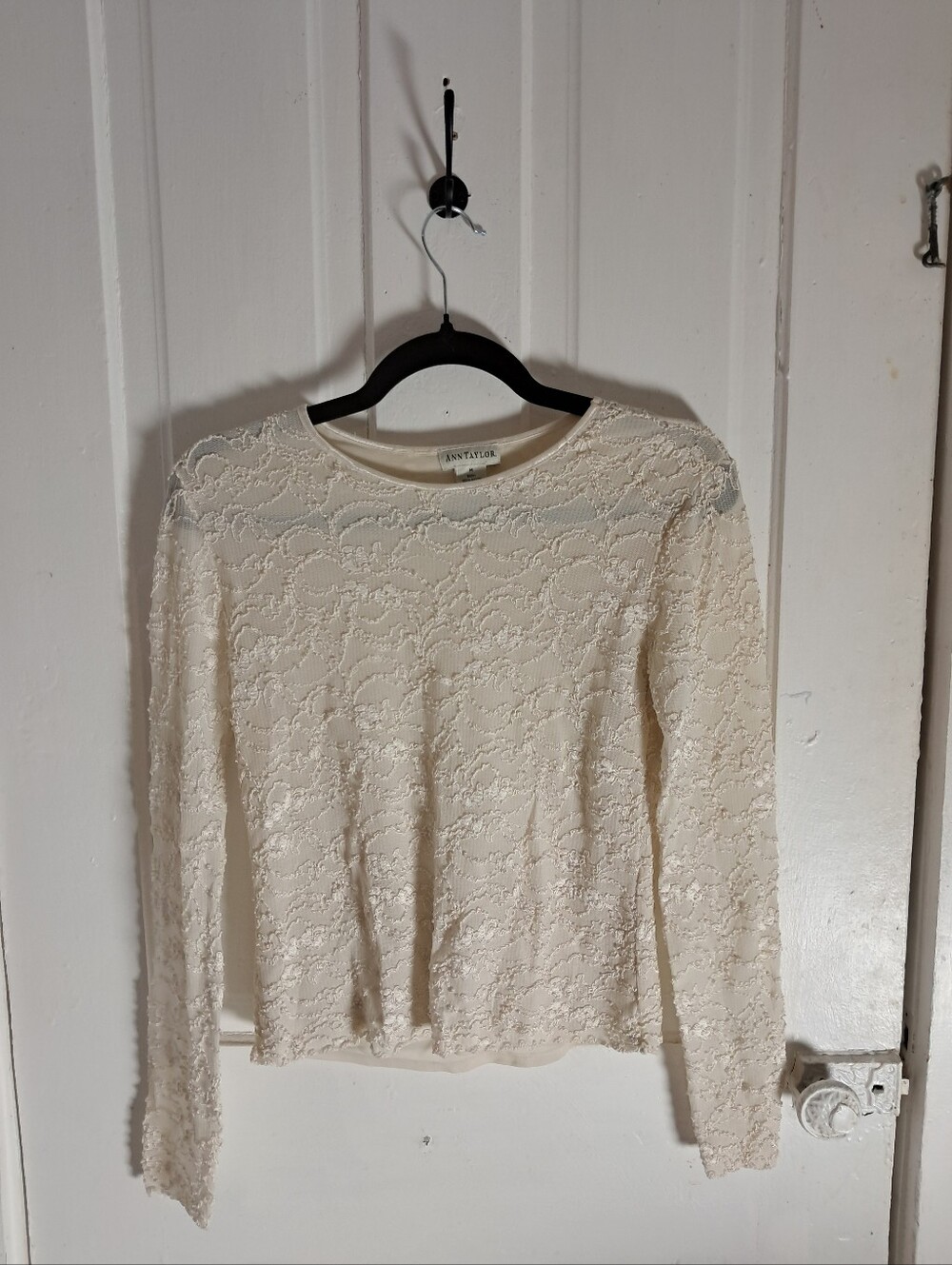Ann Taylor Ivory Lace Long-Sleeve Top